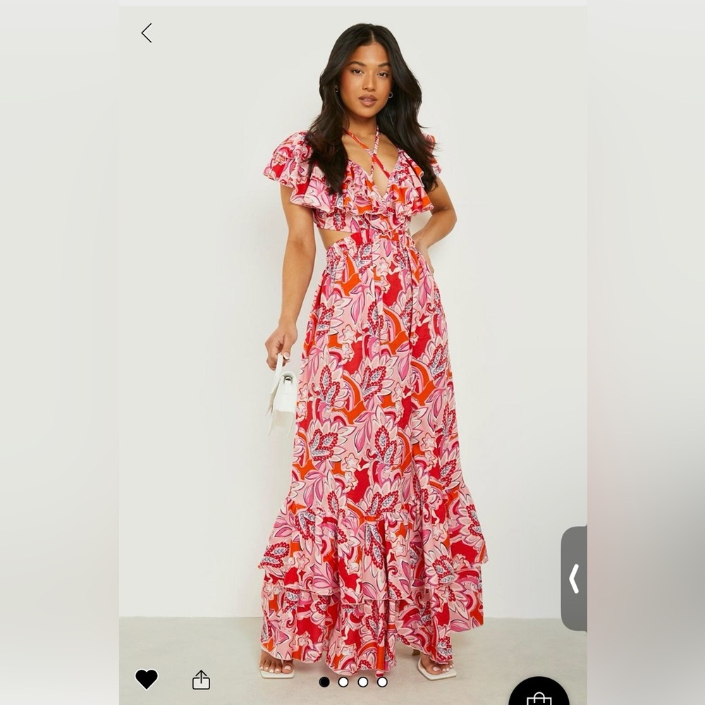 PETITE PAISLEY RUFFLE TIE BACK
MAXI DRESS